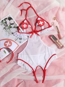 Sweet Nurses Uniform Sexy Seduction Mesh Open One Piece Sexy Lingerie Women - M - White