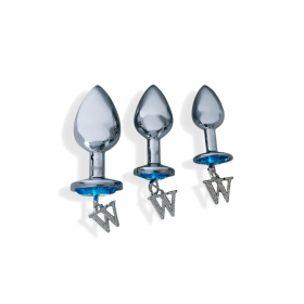 Opis – 3 piece luxury gem butt plug & anal training kit - Silver and blue