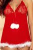 Fiery Red 2pcs Lace-up Backless Plush Christmas Cosplay Lingerie - Red - L
