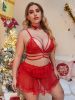 Plus Size Sexy Lingerie Sexy Lingerie Halter Strap Three Point Bra Panties Set - 1XL - Red