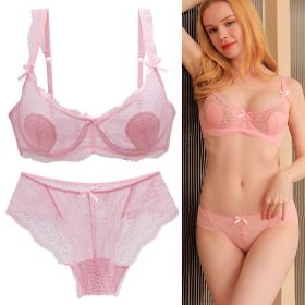 Women's Sexy Lace Transparent Super Thin Push Bra Set (Option: Pink-100D)