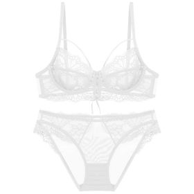 Ribbon Big Chest Show Small Half See-through Bra Set (Option: White-70C)