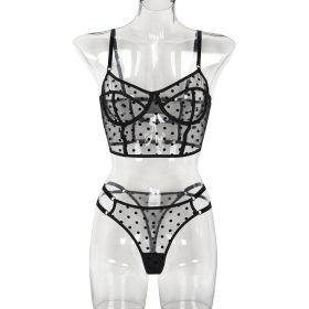 Dot Dots Transparent Sexy Underwear Two-piece (Option: Black-L)